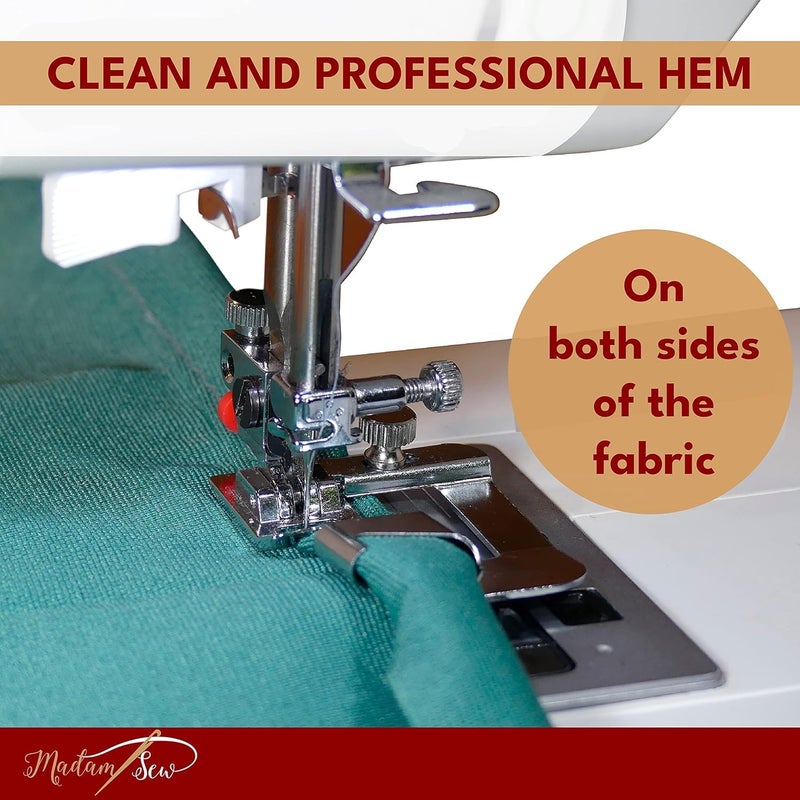 Madam Sew Rolled Hem Presser Foot Set â€“ 3 Piece Wide Hemming Foot Kit Includes 1/2â€, 3/4" & 1â€ Presser Feet â€“ Rolled Hem Foot Compatible with Most Models of Singer, Brother, Babylock, Euro-Pro, Janome - Image 4